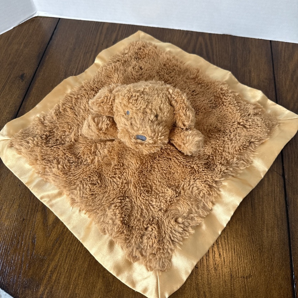Cloud Island  Puppy Dog Lovey Security Blanket Brown Satin Trim 14"x14"